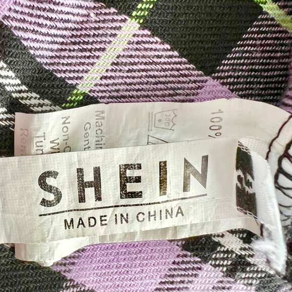 Shein Black & Purple Plaid Flannel Buckle Wrap Pleated Mini Skirt Size Small - Picture 5 of 5